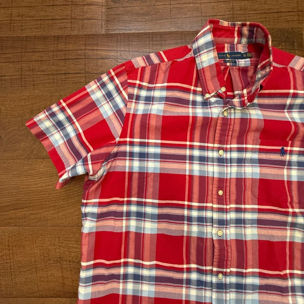 Polo Ralph Lauren Button Down Mens XL Red Plaid Short Sleeve Classic Fit Shirt